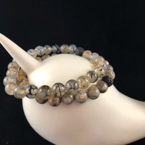 Pair of agate and jasper beaded bracelets